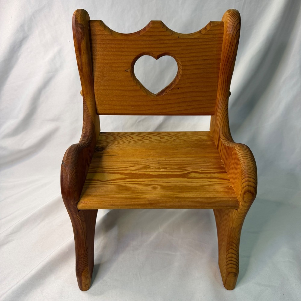 Vintage Rustic Pine Wood Childs Chair Heart Cutout Nursery Decor Handcrafted